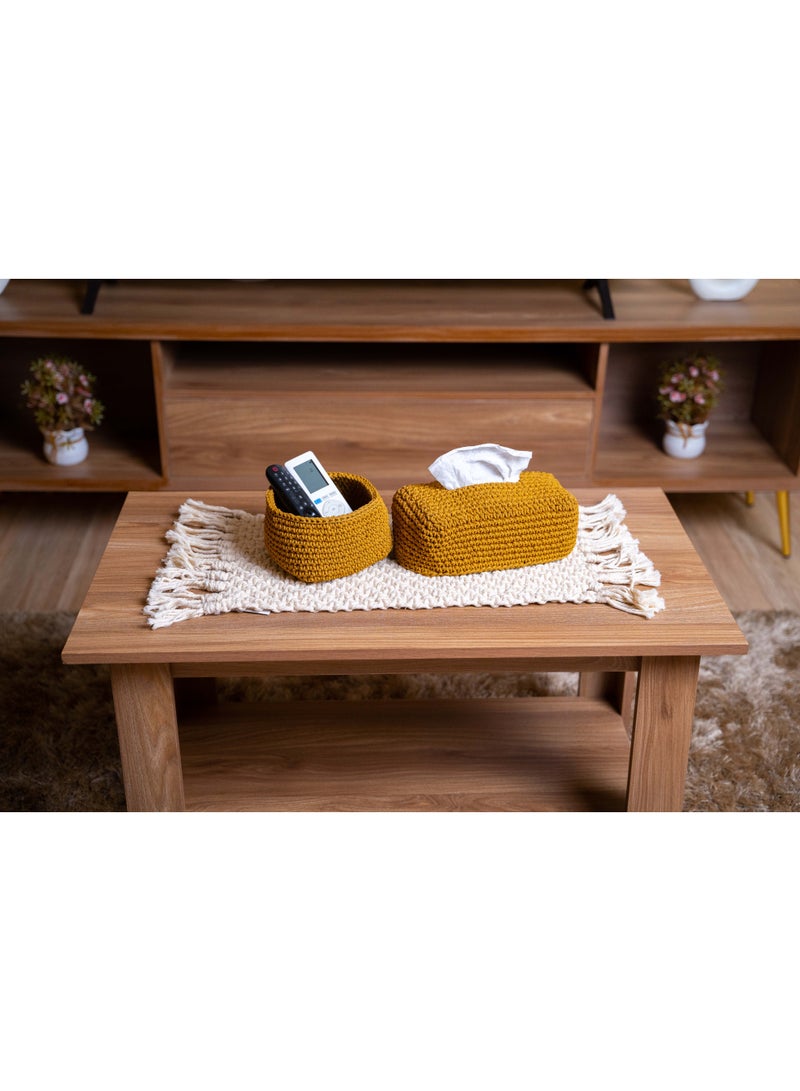 Handmade Crochet Organizer and Tissue Box Set-camel