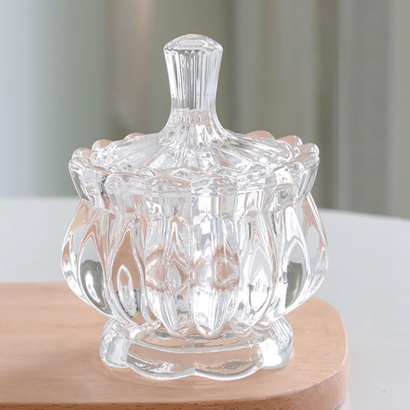 EWEIGEER Colorful Crystal Glass Candy Snack Barrel Storage Jar Embossed Luxury Cookie Buffet Canister With Lids Jewelry Box Jar Biscuit Containers(Clear) - Image 1