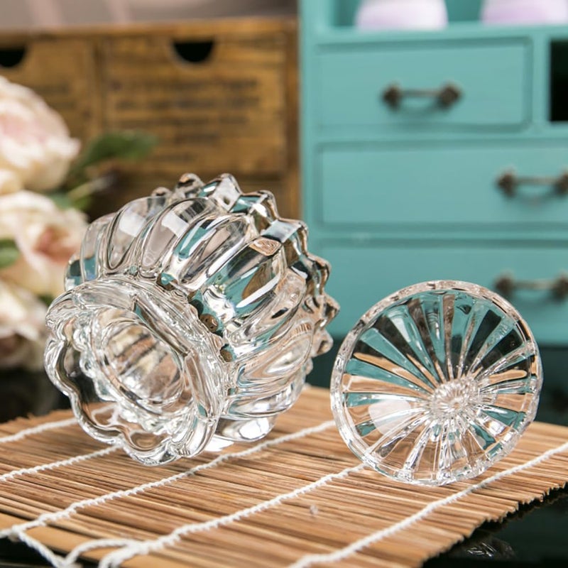 EWEIGEER Colorful Crystal Glass Candy Snack Barrel Storage Jar Embossed Luxury Cookie Buffet Canister With Lids Jewelry Box Jar Biscuit Containers(Clear) - Image 3