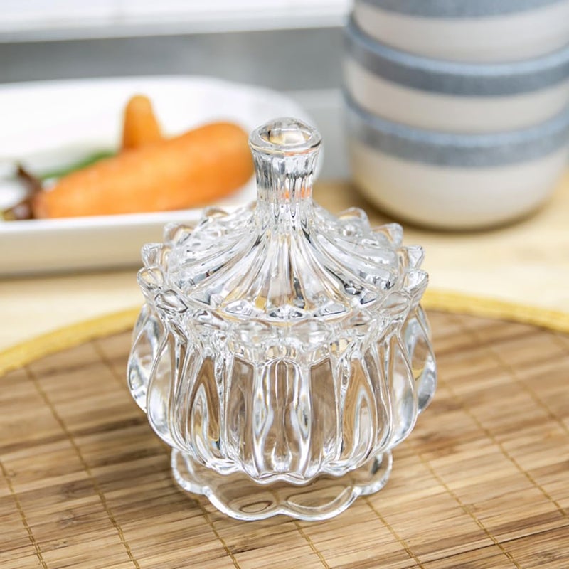 EWEIGEER Colorful Crystal Glass Candy Snack Barrel Storage Jar Embossed Luxury Cookie Buffet Canister With Lids Jewelry Box Jar Biscuit Containers(Clear) - Image 4