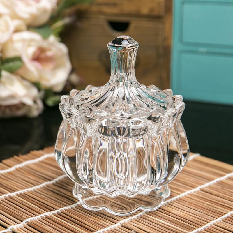 EWEIGEER Colorful Crystal Glass Candy Snack Barrel Storage Jar Embossed Luxury Cookie Buffet Canister With Lids Jewelry Box Jar Biscuit Containers(Clear) - Image 2