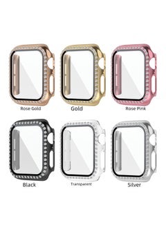 Suitable For Apple Watch Protective Case Watch Series2-10/SE Watch Single Row Diamond Tempered Film-Color:Single Row Drill Hollow Starlight Color (without Glass)-Exterior Dimension:S2/3- 42mm With Packaging
