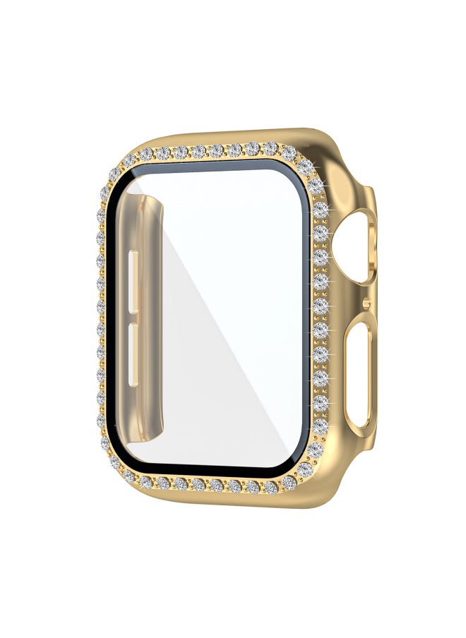 Generic - Suitable For Apple Watch Protective Case Watch Series2-10/SE Watch Single Row Diamond Tempered Film-Color:Single Row Drill Hollow Starlight Color (without Glass)-Exterior Dimension:S2/3- 42mm With Packaging - Image 1