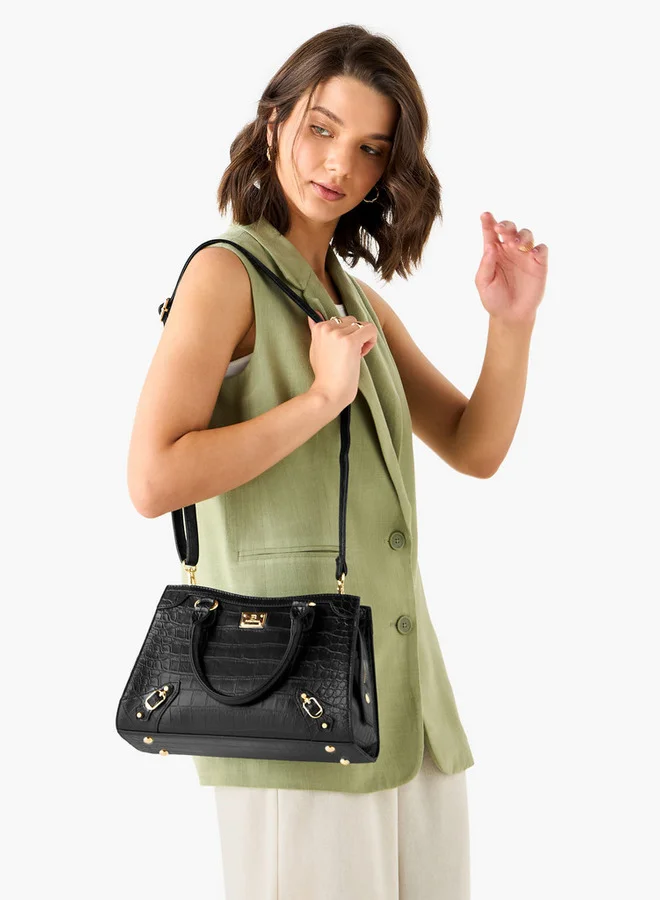 Flora Bella By Shoexpress Textured Tote Bag with Detachable Strap and Zip Closure