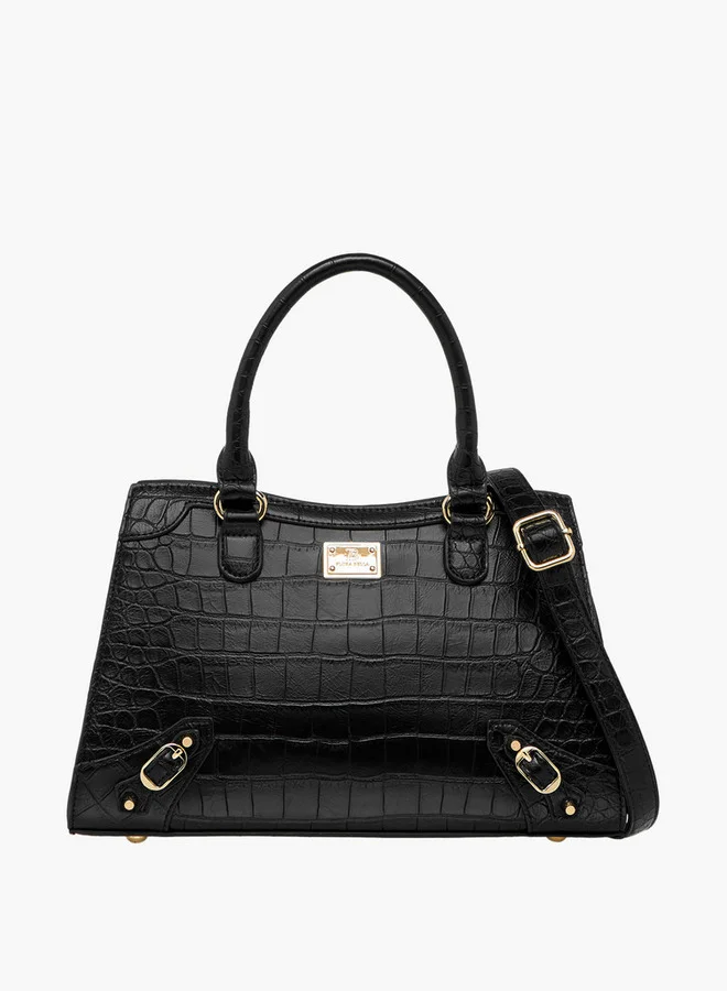 Flora Bella By Shoexpress Textured Tote Bag with Detachable Strap and Zip Closure