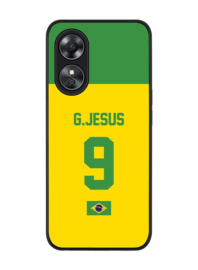Stylizedd Rugged Black edge case for Oppo A97 Slim fit Soft Case Flexible Rubber Edges Anti Drop TPU Gel Thin Cover - Football Team - Brazil Player Name - G.Jesus - Image 1