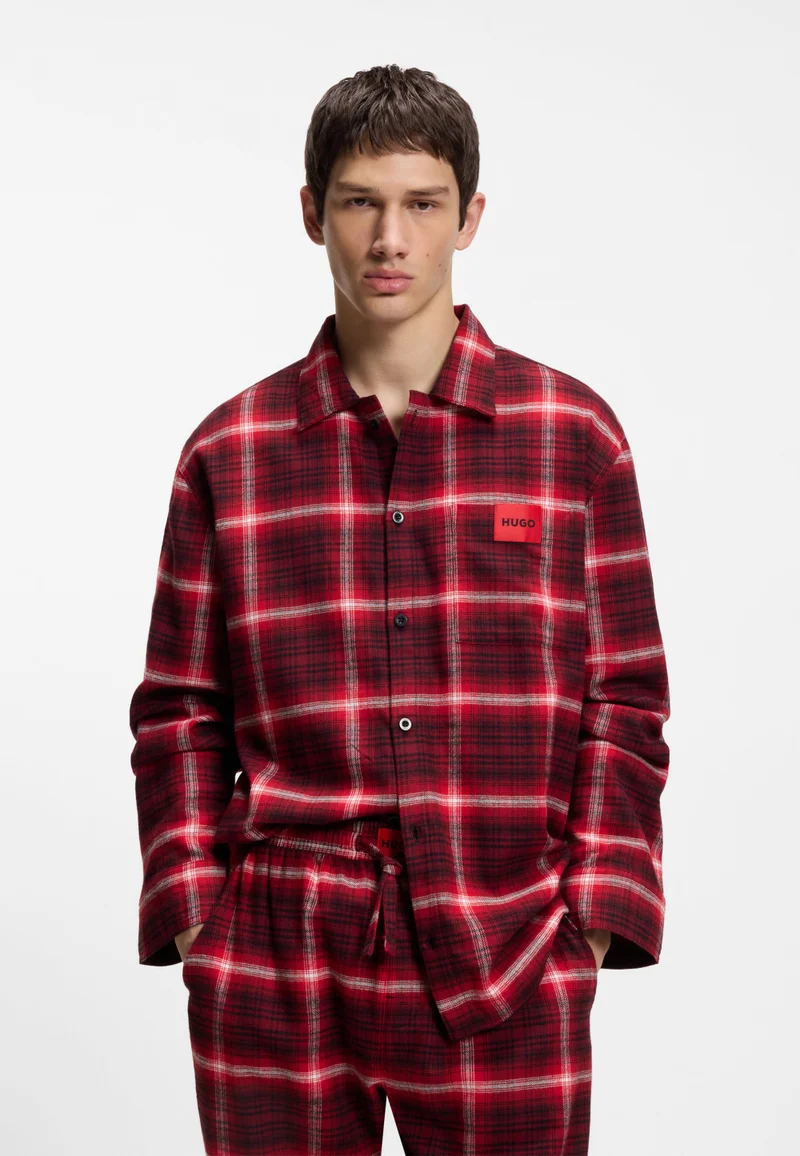 Checked-cotton pyjamas with logo labels