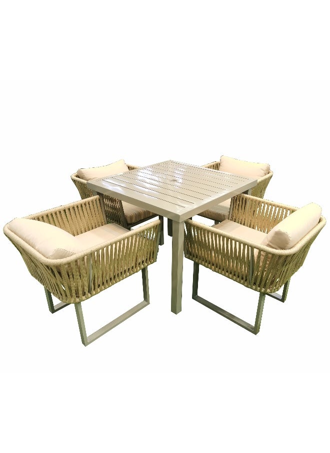 Oasis Casual ALUMINIUM BEIGE ROPE DINING SET WITH BEIGE CUSHION  - Image 1