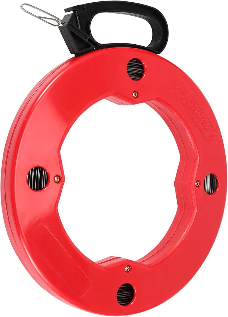 JAPCHET JAPCHET 18 Inch x 200 Ft Fish Tape Electrical Fish Tape Steel Wire Puller with Highimpact Plastic Case and Double Loop Tip for Electric or Communication Wire Puller Red  - Image 1