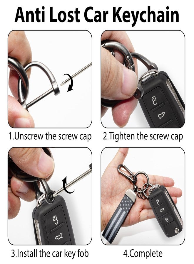 BFXM Car Key Chain, Leather Car Keychain for Men, American Usa Flag Car Key Chains with Anti-Lost D-Ring, Car Accessory Key Ring (Black) - Image 5