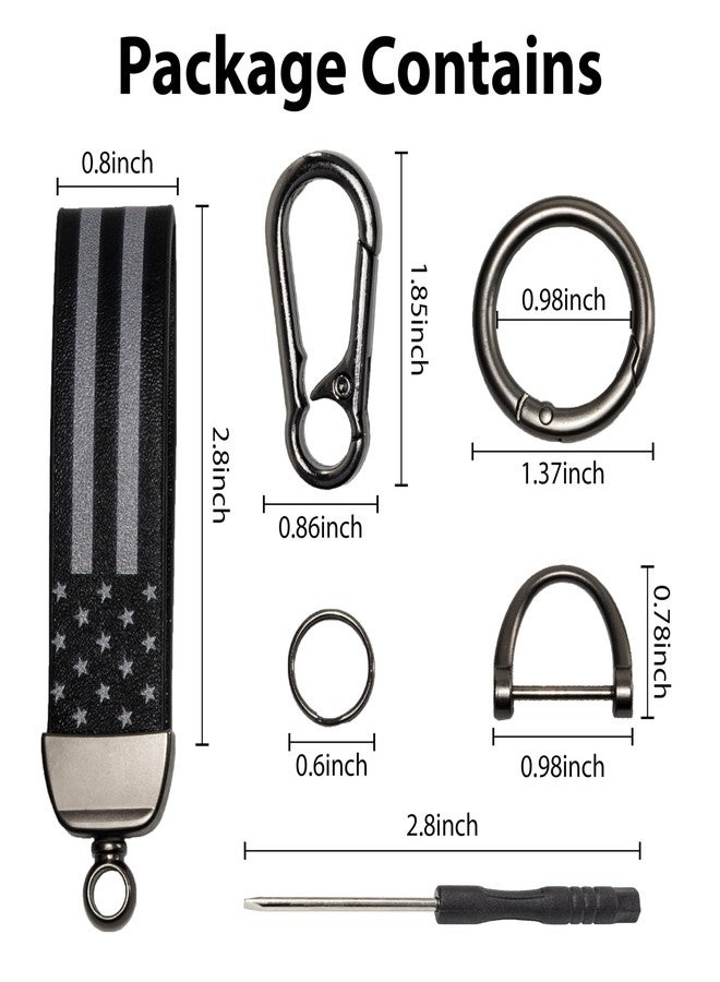 BFXM Car Key Chain, Leather Car Keychain for Men, American Usa Flag Car Key Chains with Anti-Lost D-Ring, Car Accessory Key Ring (Black) - Image 2