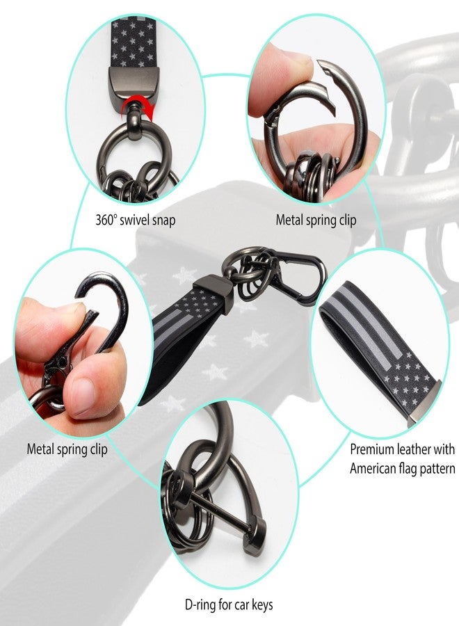 BFXM Car Key Chain, Leather Car Keychain for Men, American Usa Flag Car Key Chains with Anti-Lost D-Ring, Car Accessory Key Ring (Black) - Image 3