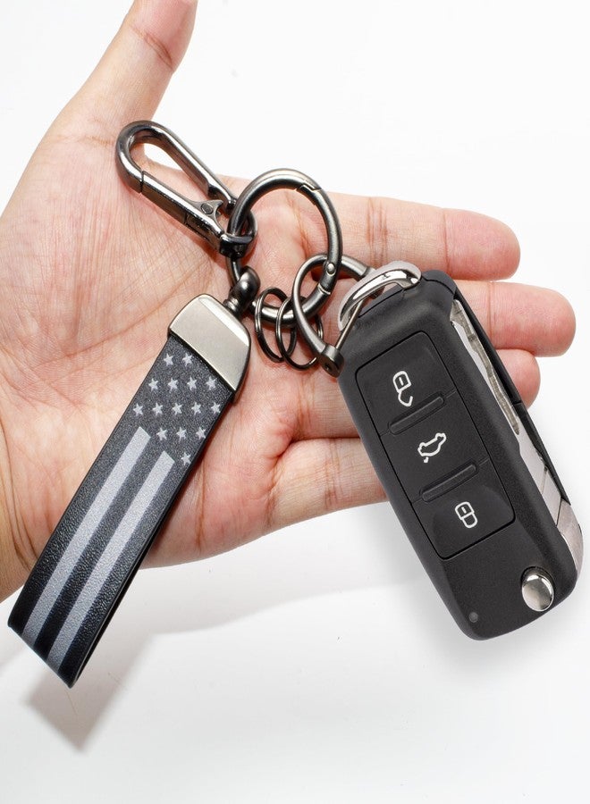 BFXM Car Key Chain, Leather Car Keychain for Men, American Usa Flag Car Key Chains with Anti-Lost D-Ring, Car Accessory Key Ring (Black) - Image 4