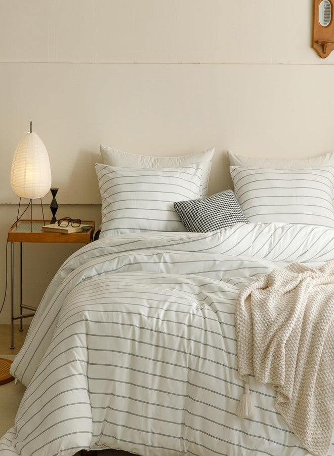 CLOTHKNOW Striped King Size Comforter Set 3Pcs White Black Bedding Comforter Sets Farmhouse Black Stripes Comforter with 2 x Pillow Cases - Image 5