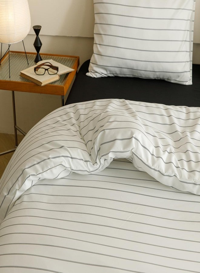 CLOTHKNOW Striped King Size Comforter Set 3Pcs White Black Bedding Comforter Sets Farmhouse Black Stripes Comforter with 2 x Pillow Cases - Image 3