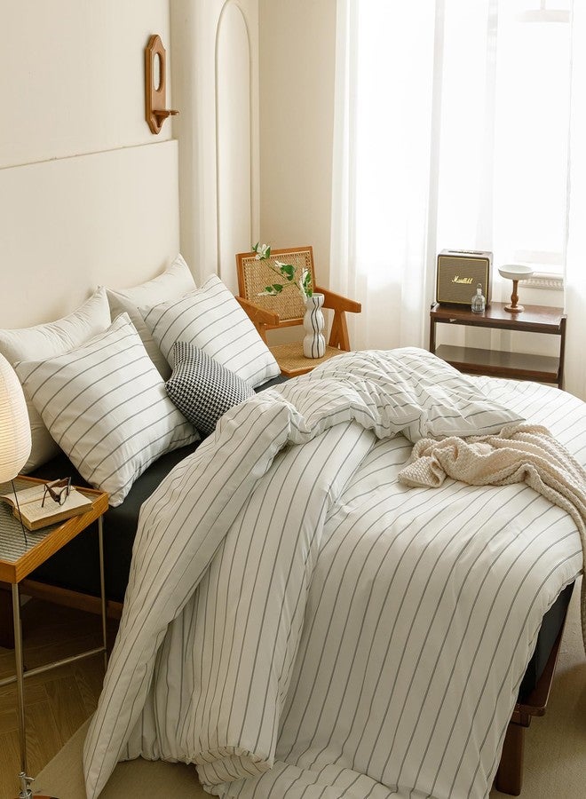 CLOTHKNOW Striped King Size Comforter Set 3Pcs White Black Bedding Comforter Sets Farmhouse Black Stripes Comforter with 2 x Pillow Cases - Image 4