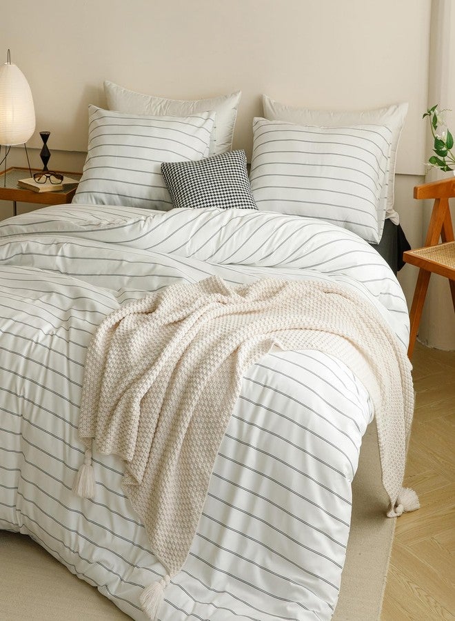 CLOTHKNOW Striped King Size Comforter Set 3Pcs White Black Bedding Comforter Sets Farmhouse Black Stripes Comforter with 2 x Pillow Cases - Image 2