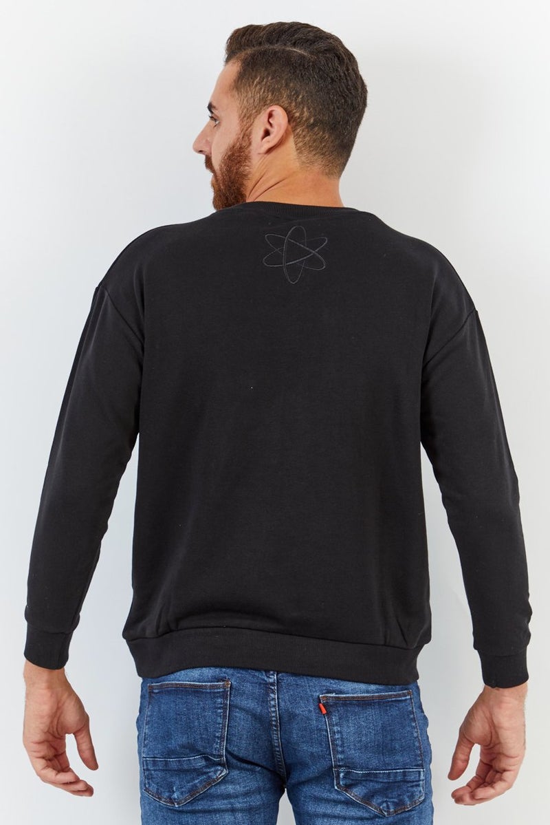 JOHN RICHMOND Men Sport Fit Crew Neck Embroidered Logo Sweatshirt, Black - Image 3