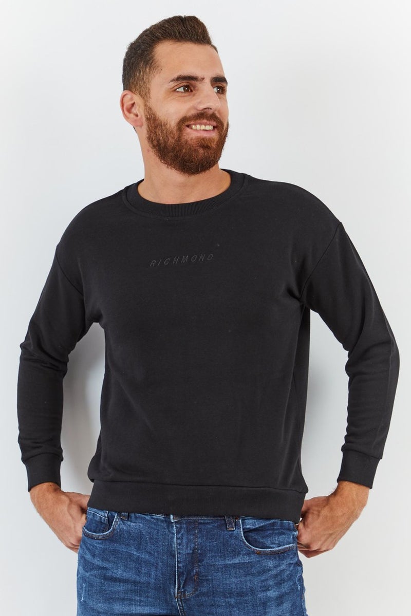 JOHN RICHMOND Men Sport Fit Crew Neck Embroidered Logo Sweatshirt, Black - Image 1