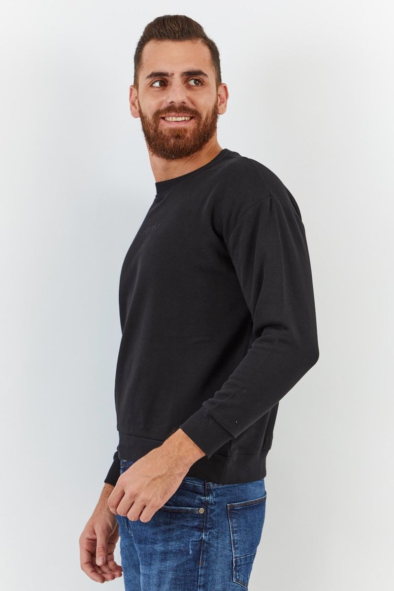 JOHN RICHMOND Men Sport Fit Crew Neck Embroidered Logo Sweatshirt, Black - Image 4