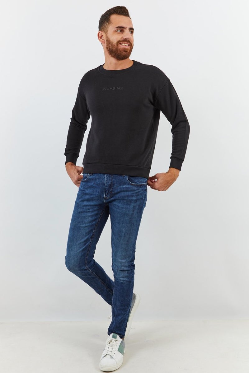 JOHN RICHMOND Men Sport Fit Crew Neck Embroidered Logo Sweatshirt, Black - Image 2