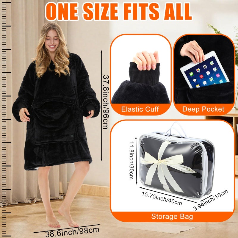 Glooglitter Heated Blanket Wearable Hoodie USB Oversized Heated Sweatshirt for Women with Giant Pocket 3 Heating Levels(Black,No Pattern) - Image 5