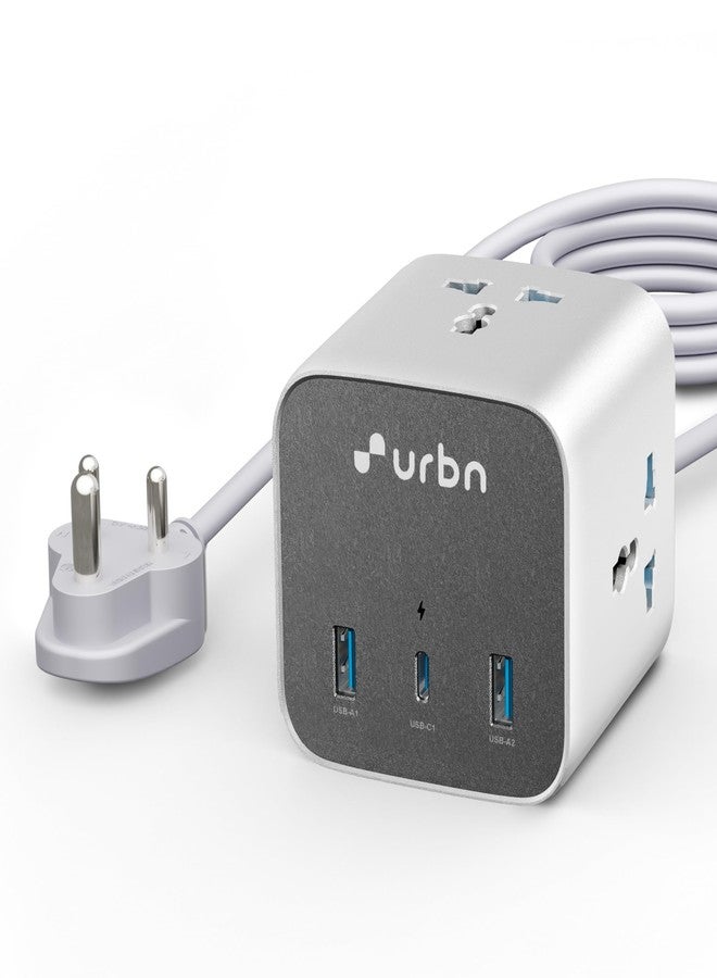 URBN 6-in-1 Qube Core Power Strip | 3 Universal Sockets (2500W) + 3 USB Ports (20W PD) | Fast Charging | Heavy Duty 2m Power Cord | Surge Protection | 1 Year Warranty (White) - Image 1