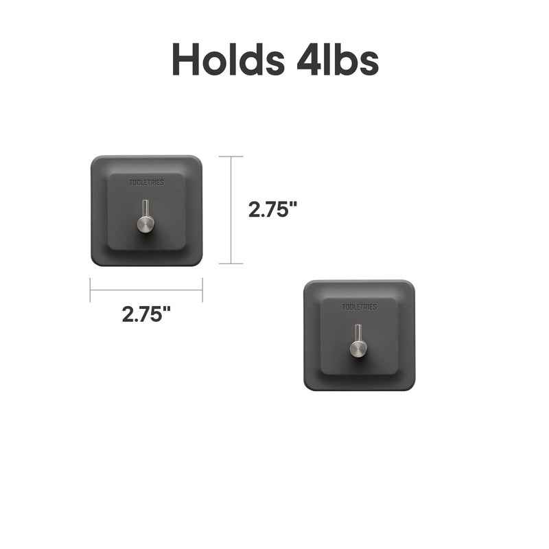 TOOLETRIES Arnold Silicone Shower Hook 2 Pack - Toiletries Organizer, Silicone Hooks, Removable & Reusable Shower Accessories - Charcoal - Image 4