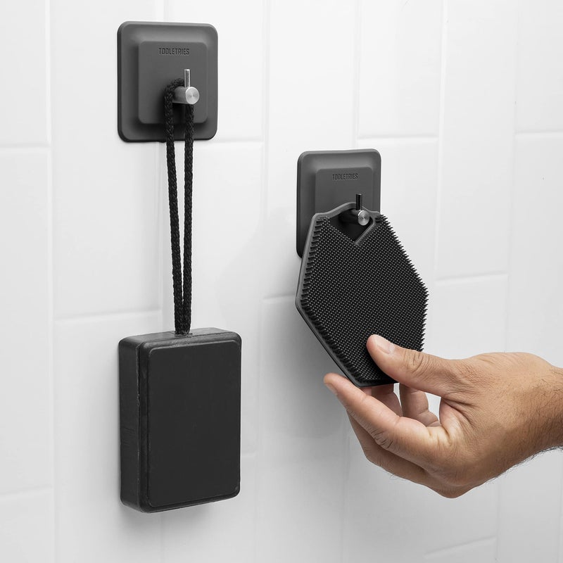 TOOLETRIES Arnold Silicone Shower Hook 2 Pack - Toiletries Organizer, Silicone Hooks, Removable & Reusable Shower Accessories - Charcoal - Image 2