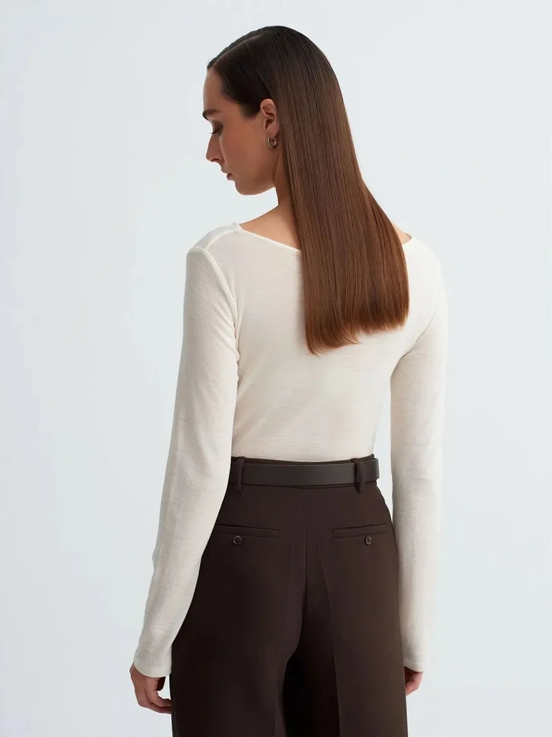 ديلفين Dilvin Fitted Wool Knit Cowl Neck Blouse