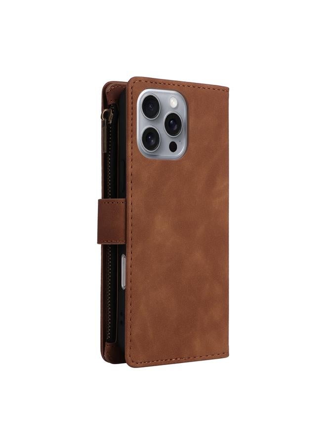 اس-توب جراب هاتف iPhone 16 Pro Max Crossbody مع محفظة متعددة الفتحات للبطاقات وسحاب من الجلد - Image 3