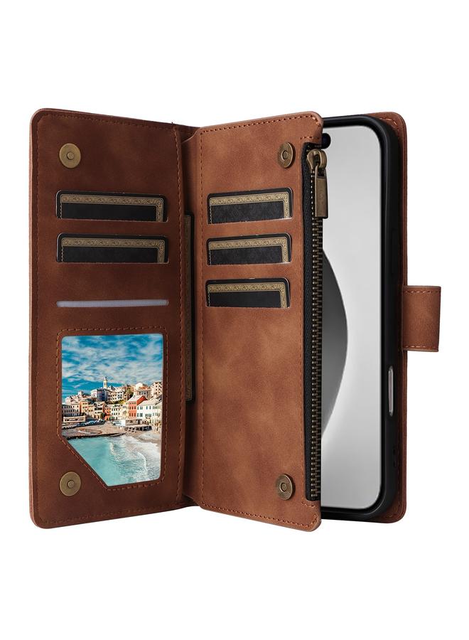 اس-توب جراب هاتف iPhone 16 Pro Max Crossbody مع محفظة متعددة الفتحات للبطاقات وسحاب من الجلد - Image 5