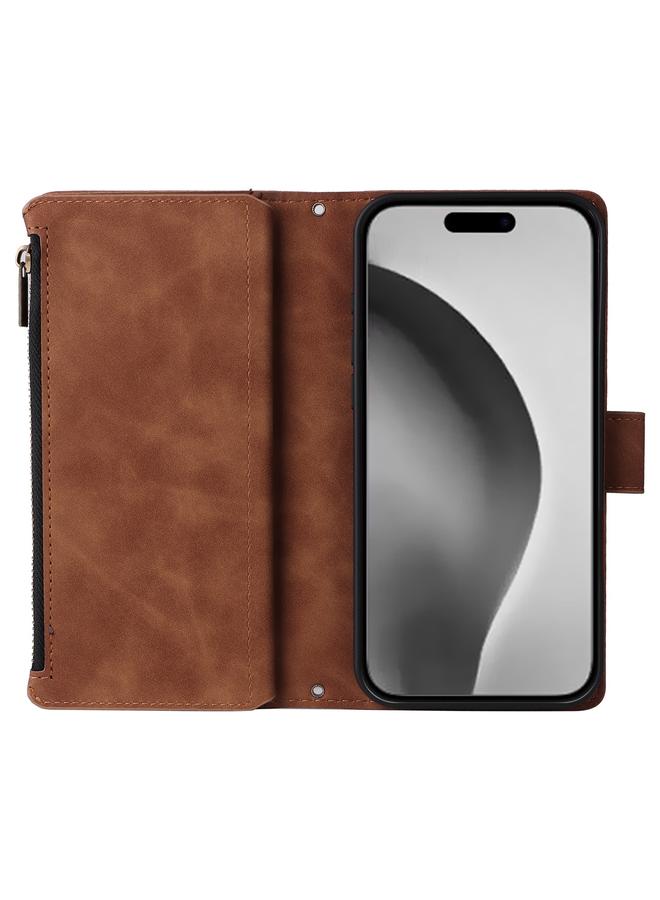 اس-توب جراب هاتف iPhone 16 Pro Max Crossbody مع محفظة متعددة الفتحات للبطاقات وسحاب من الجلد - Image 4