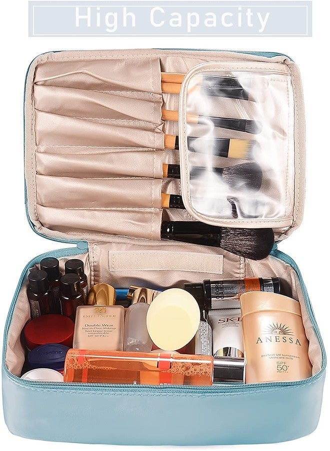 فوركلز حقيبة مستحضرات تجميل FORKLS (16 سم) | حقيبة مكياج أنيقة وصغيرة الحجم بسحاب إغلاق | خفيفة الوزن ومنظمة مثالية للسفر | علبة تخزين صغيرة متينة للإكسسوارات (أزرق_متوسط) - Image 2