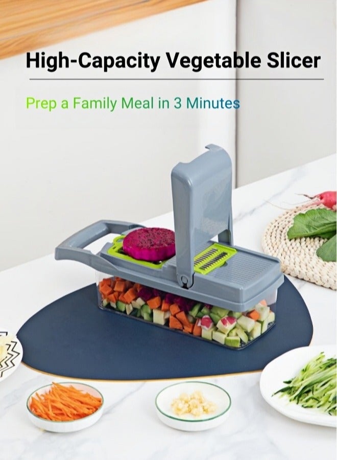 ARUWA 14 in 1 Multifunctional Vegetable Chopper, Julienne, Grater, Dicer & Straight Cutter with Stainless Steel Blades & Hand Guard for Potato, Carrot, Cucumber - Image 1