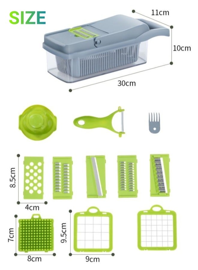 ARUWA 14 in 1 Multifunctional Vegetable Chopper, Julienne, Grater, Dicer & Straight Cutter with Stainless Steel Blades & Hand Guard for Potato, Carrot, Cucumber - Image 2