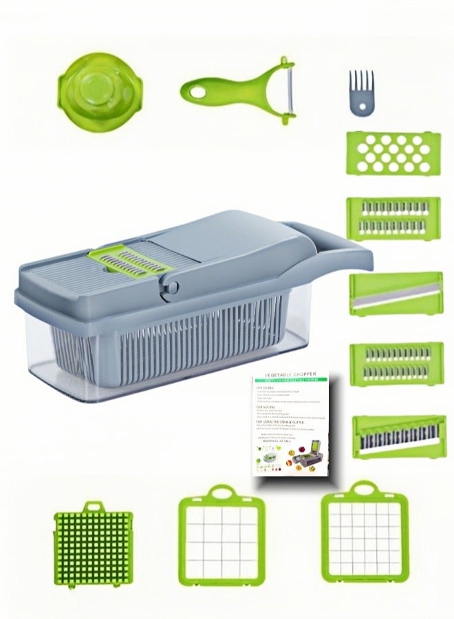 ARUWA 14 in 1 Multifunctional Vegetable Chopper, Julienne, Grater, Dicer & Straight Cutter with Stainless Steel Blades & Hand Guard for Potato, Carrot, Cucumber - Image 3