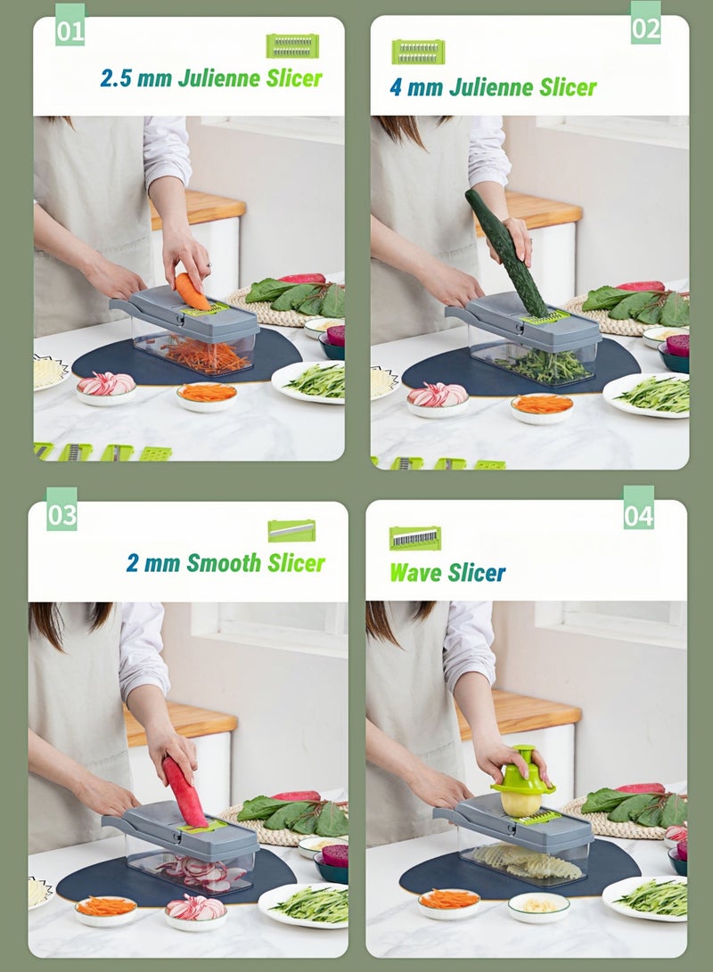 ARUWA 14 in 1 Multifunctional Vegetable Chopper, Julienne, Grater, Dicer & Straight Cutter with Stainless Steel Blades & Hand Guard for Potato, Carrot, Cucumber - Image 4