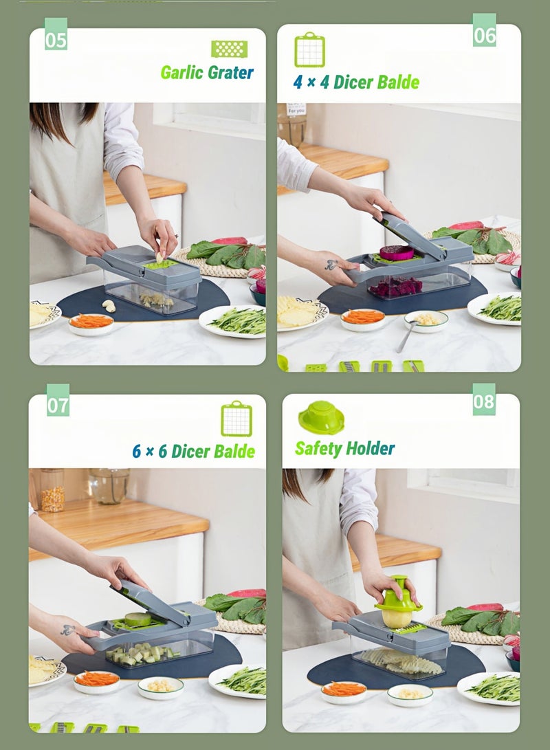 ARUWA 14 in 1 Multifunctional Vegetable Chopper, Julienne, Grater, Dicer & Straight Cutter with Stainless Steel Blades & Hand Guard for Potato, Carrot, Cucumber - Image 5