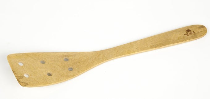 OLIVE WOOD CONTOUR CURVED SPATULA WITH 6 HOLES 32 X 22 X 22 CM BEIGE