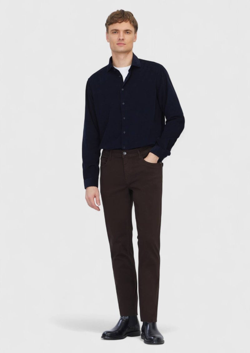 RAMSEY Navy Blue Plain Long Weaving Casual 100% Cotton Shirt - Image 3