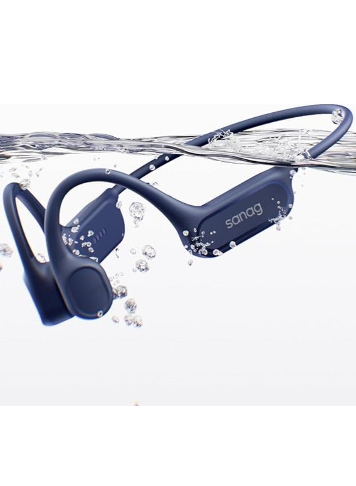 ساناج Sanag B33S Bone Conduction Headphone, IPX8 Swimming Waterproof Earphone, Wireless Bluetooth Open Ear Headset with Mic, 32GB MP3 Memory, Noise Reduction Call, 8H Playtime for Running Sports Swim, Blue - Image 1