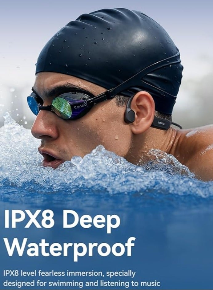 ساناج Sanag B33S Bone Conduction Headphone, IPX8 Swimming Waterproof Earphone, Wireless Bluetooth Open Ear Headset with Mic, 32GB MP3 Memory, Noise Reduction Call, 8H Playtime for Running Sports Swim, Blue - Image 2