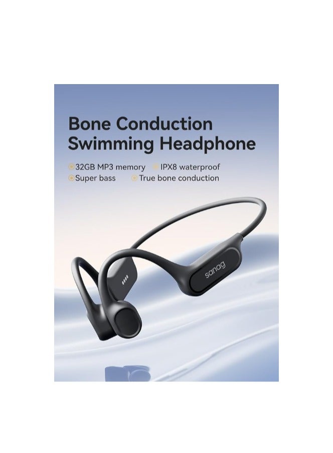 ساناج Sanag B33S Bone Conduction Headphone, IPX8 Swimming Waterproof Earphone, Wireless Bluetooth Open Ear Headset with Mic, 32GB MP3 Memory, Noise Reduction Call, 8H Playtime for Running Sports Swim, Blue - Image 3