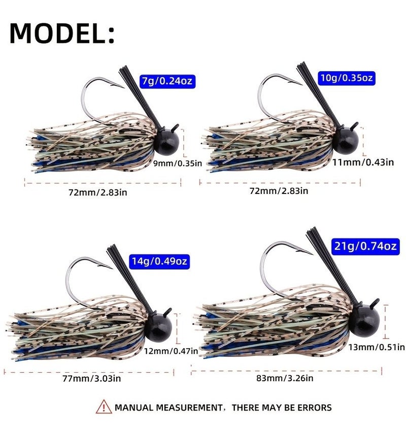 10pcs Weedless Chatterbait Football Jig Spinner Fishing Lures 21g Lead Head Jig with Multi Color Trailing Strainers for Bass Saltwater Freshwater Fishing Tackle Attractive Tail Design Quality Spinner Baits - Image 4