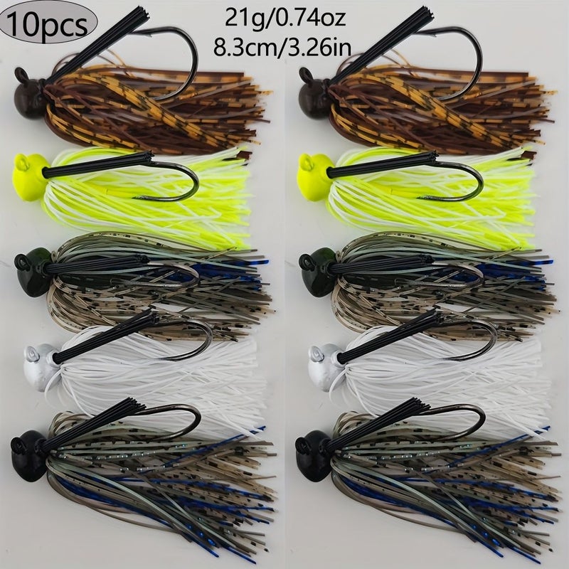 10pcs Weedless Chatterbait Football Jig Spinner Fishing Lures 21g Lead Head Jig with Multi Color Trailing Strainers for Bass Saltwater Freshwater Fishing Tackle Attractive Tail Design Quality Spinner Baits - Image 2