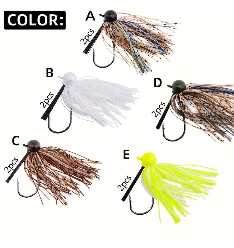 10pcs Weedless Chatterbait Football Jig Spinner Fishing Lures 21g Lead Head Jig with Multi Color Trailing Strainers for Bass Saltwater Freshwater Fishing Tackle Attractive Tail Design Quality Spinner Baits - Image 3
