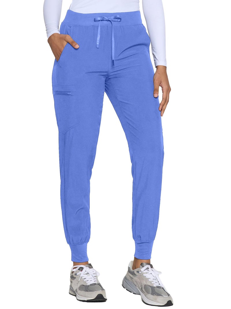 COZYFIT Womens Scrub Pants - Soft Stretch Yoga Style with 5 Pockets, Slim Fit Jogger Scrubs Pants for Women - Ceil Blue,M - Image 4