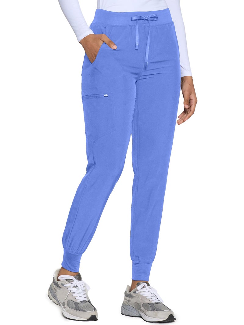 COZYFIT Womens Scrub Pants - Soft Stretch Yoga Style with 5 Pockets, Slim Fit Jogger Scrubs Pants for Women - Ceil Blue,M - Image 1