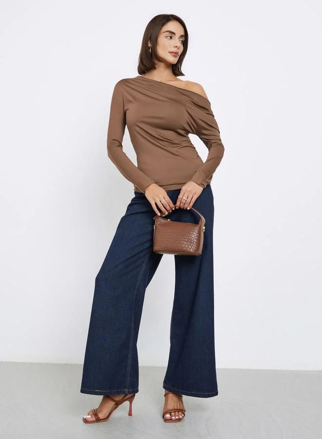 Styli Brown One-Shoulder Blouse